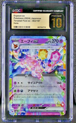 CGC 10 PRISTINE Espeon Ex 063/187 HOLO Terastal Festival Pokemon Card Japanese - Image 1