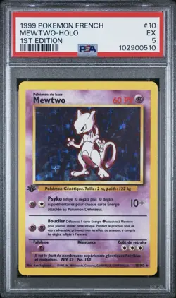 1999 Pokemon FRENCH 1st Edition Base Set Mewtwo Holo 10/102 PSA 5 EX - Image 1