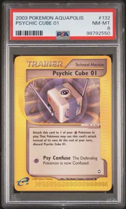 2003 Pokemon Aquapolis # 132 Psychic Cube 01 Non Holo PSA 8 NEAR MINT Free Ship! - Image 1
