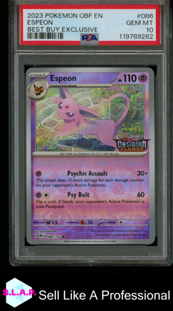ESPEON BEST BUY EXCLUSIVE POKEMON OBF EN-OBSIDIAN FLAMES 2023 086 PSA 10 - Image 1