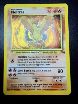 Pokemon TCG Moltres 12/62 Fossil Unlimited Holo Rare 1999 (LP) - Image 2