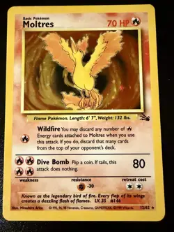 Pokemon TCG Moltres 12/62 Fossil Unlimited Holo Rare 1999 (LP) - Image 3