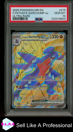 CYNTHIA'S GARCHOMP EX ULTRA RARE POKEMON DRI EN-DESTINED RIVALS 2025 215 PSA 10 - Image 1