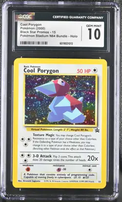 CGC 10 GEM MINT Cool Porygon Black Star Promo 15 Holo Pokemon Card - Image 1