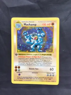 Pokemon Cards: Base Set Shadowless Rare Holo: Machamp 8/102 - Image 1
