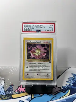 2000 POKEMON PROMO BLACK STAR POKEMON LEAGUE #18 TEAM ROCKET'S MEOWTH PSA 9 - Image 1