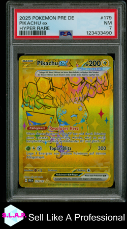 PIKACHU EX HYPER RARE POKEMON GERMAN PRE DE-PRISMATIC EVOLUTIONS 2025 179 PSA 7 - Image 1