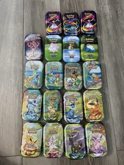 Lot of 19x EMPTY Pokemon Mini Tins Assorted With Whole Prismatic Set - Image 1