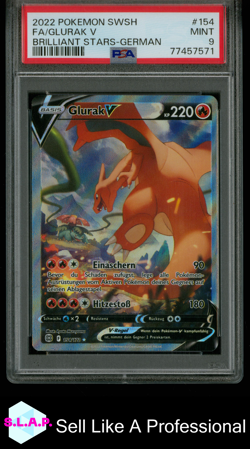 FA/GLURAK V BRILLIANT STARS-GER POKEMON SWSH BRILLIANT STARS 2022 154 PSA 9 - Image 1