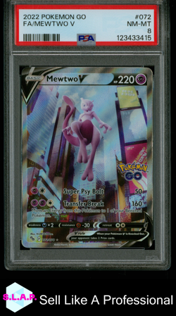 FA/MEWTWO V POKEMON GO 2022 072 PSA 8 - Image 1
