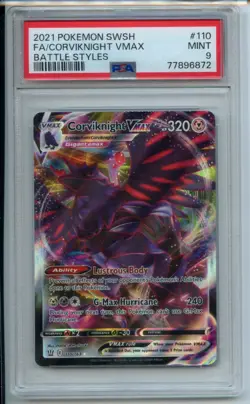 2021 PSA 9 MINT Pokemon Corviknight VMAX 110 Battle Styles FA Ultra Rare Holo - Image 1