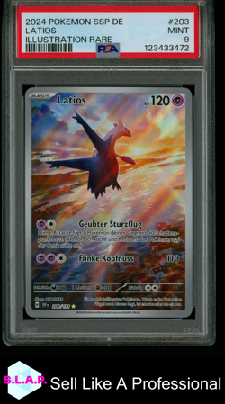 LATIOS ILLUSTRATION RARE POKEMON GERMAN SSP DE-SURGING SPARKS 2024 203 PSA 9 - Image 1