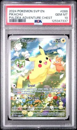 2024 POKEMON SVP EN PIKACHU #088 PALDEA ADVENTURE CHEST PROMO PSA 10 - Image 1