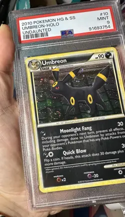 2010 Pokemon HG&SS Undaunted Umbreon Holo w/Swirl 10/90 PSA 9 Mint - Image 1