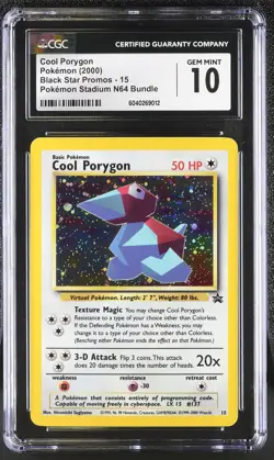 CGC 10 GEM MINT Cool Porygon 2000 Black Star Promo 15 Holo Pokemon Card - Image 1