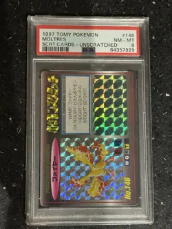 Pokemon Card Moltres No. 146 Holo Tomy Scratch Unscratched 1997 PSA 8 NM-MT - Image 1