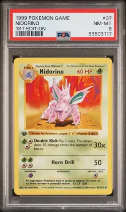 Base Set 1st Edition NIDORINO #37/102 PSA 8 1999 Pokemon Card Game - Image 1