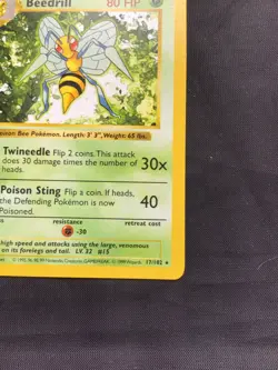 Pokemon Cards: Base Set Shadowless Rare: Beedrill 17/102 - Image 4
