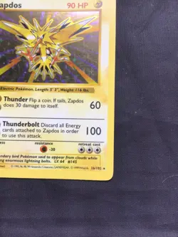 Pokemon Cards: Base Set Shadowless Rare Holo: Zapdos 16/102 - Image 5