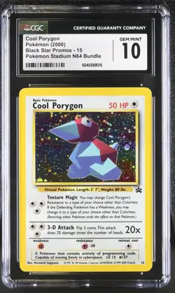 CGC 10 GEM MINT Cool Porygon 2000 Black Star Promo 15 Holo Pokemon Card - Image 1