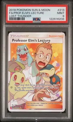 2018 POKEMON SUN & MOON LOST THUNDER #213 FULL ART/PROFESSOR ELM'S LECTURE PSA 9 - Image 1