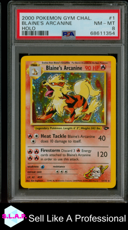 BLAINE'S ARCANINE HOLO POKEMON GYM CHALLENGE 2000 1 PSA 8 - Image 1