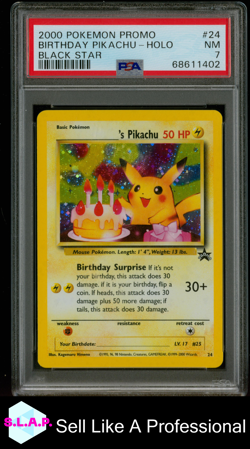 BIRTHDAY PIKACHU-HOLO BLACK STAR POKEMON PROMO BLACK STAR 2000 24 PSA 7 - Image 1