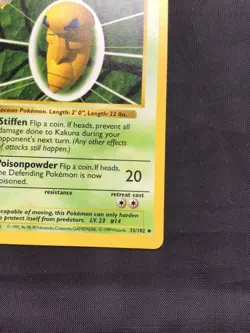 Pokemon Cards: Base Set 1st Edition Uncommon: Kakuna 33/102 - Image 4