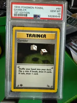 Pokemon TCG Gambler Fossil, 1st Edition Common Card 60/62 1999 PSA 10 - Image 1