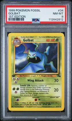 GOLBAT 1999 Pokemon Fossil 1st Edition #34 PSA 8 - Image 1