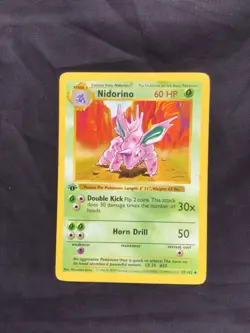 Pokemon Cards: Base Set 1st Edition Uncommon: Nidorino 37/102 - Image 1