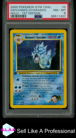 GIOVANNI'S GYARADOS HOLO-1ST EDITION POKEMON GYM CHALLENGE 2000 5 PSA 8 - Image 1