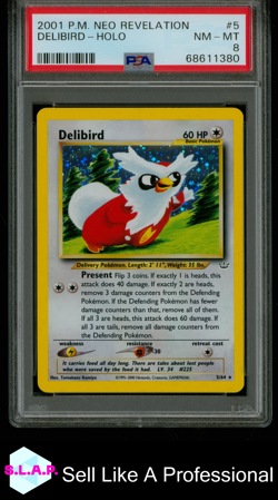 DELIBIRD-HOLO POKEMON NEO REVELATION 2001 5 PSA 8 - Image 1