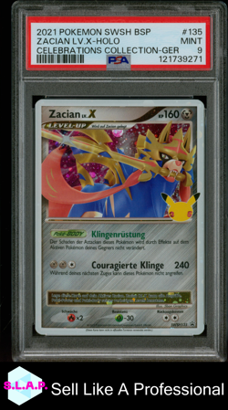 ZACIAN LV.X-HOLO CELEBRATIONS COLL-GER POKEMON SWSH BLCK STR PRM 2021 135 PSA 9 - Image 1