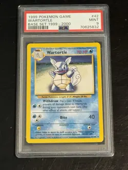 1999 WOTC Pokemon Base Set #42 Wartortle Card PSA 9 Mint, Unlimited - Image 1