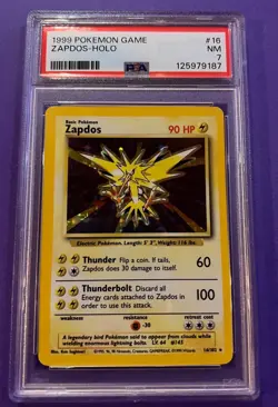 1999 Zapdos PSA 7 NM Unlimited Base Set 16/102 Pokemon TCG Holo - Image 1