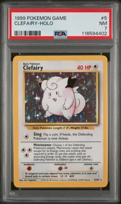 1999 POKEMON BASE SET UNLIMITED #5 / 102 Clefairy HOLO - PSA 7 - Image 1