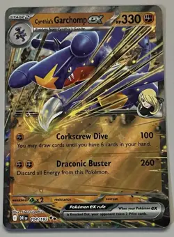 Pokemon Destined Rivals Cynthia’s Garchomp ex Stage 2 Double Rare #104/182 - Image 1