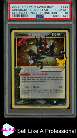 GRENINJA-GOLD STR CEL ELT.TRNR.BOX POKEMON SWSH BLCK PRM 2021 144 PSA 10 - Image 1
