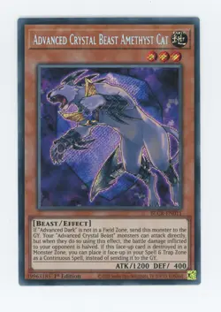 Yugioh Advanced Crystal Beast Amethyst Cat BLCR-EN011 Secret Rare 1st NM x3 Pla - Image 1