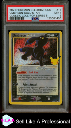 UMBREON-GOLD STR CLASSIC POP SERIES 5 POKEMON CELEB CLSC. COLL. 2021 17 PSA 9 - Image 1