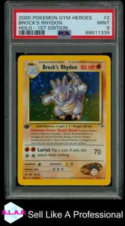 BROCK'S RHYDON HOLO-1ST EDITION POKEMON GYM HEROES 2000 2 PSA 9 - Image 1