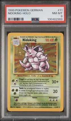 1999 Pokemon GERMAN Unlimited Base Set Nidoking Holo 11/102 PSA 8 NM-MT - Image 1