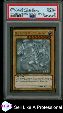 BLUE EYES WHITE DRAGON YU-GI-OH GLD5-EN001 2012 HAUNTED MINE GHOST RARE EN PSA 8 - Image 1