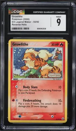CGC 9 Growlithe Reverse Holo EX Legend Maker 2006 Pokemon Card #55 - Image 1