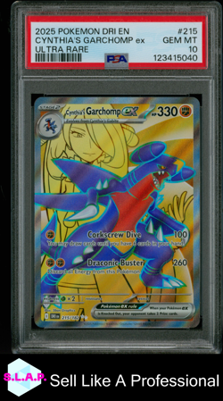 CYNTHIA'S GARCHOMP EX ULTRA RARE POKEMON DRI EN-DESTINED RIVALS 2025 215 PSA 10 - Image 1