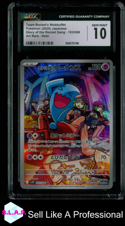 TEAM ROCKET'S WOBBUFFET GLORY OF GANG - SV10 ART RARE HOLO 103/98 POKEMON CGC 10 - Image 1