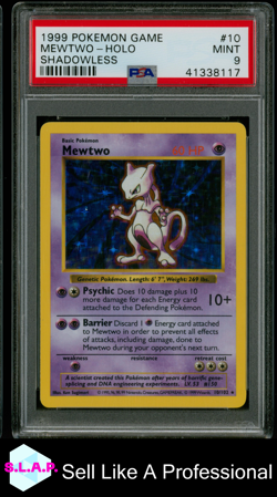 MEWTWO-HOLO SHADOWLESS POKEMON GAME 1999 10 PSA 9 - Image 1