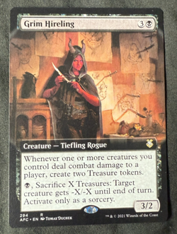 Magic the Gathering Grim Hireling Ext Art Rare Black Creature from Commander AFR - Image 1