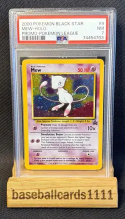 2000 POKEMON PROMO BLACK STAR POKEMON LEAGUE #9 MEW-HOLO PSA 7 Swirl P1 - Image 1